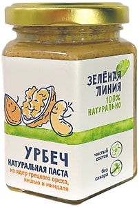 Изображение товара Паста Зеленая линия Урбеч из ядер грецкого ореха кешью и миндаля 190г