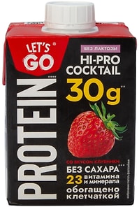 Изображение товара Коктейль молочный Lets go Protein Клубника обезжиренный безлактозный 500г