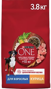 Изображение товара Сухой корм для собак Purina ONE для средних и крупных пород с курицей и рисом 3.8кг