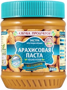 Изображение товара Паста арахисовая Азбука продуктов Экстра без сахара с кусочками арахиса 340г