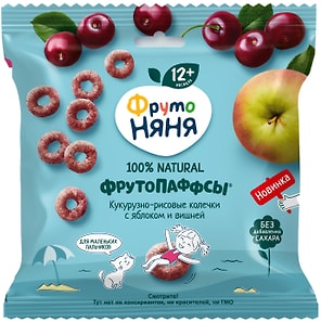 Изображение товара ФрутоПаффсы ФрутоНяня Кукурузно-рисовые колечки с яблоком и вишней с 12 месяцев 21г
