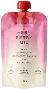 Изображение товара Пюре Nutrino Lab фруктово-злаковое Яблоко-Клубника-Малина-Банан c добавлением овсянки и семян льна 180г