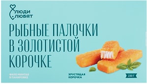 Изображение товара Палочки рыбные Люди Любят из филе минтая в панировке мороженые 250г