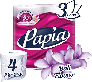Изображение товара Туалетная бумага Papia Балийский цветок 4 рулона 3 слоя 