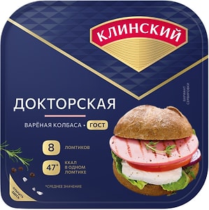 Изображение товара Колбаса Клинский Докторская вареная нарезка 190г