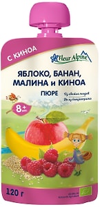 Изображение товара Пюре Fleur Alpine Яблоко Банан Малина и Киноа с 8 месяцев 120г