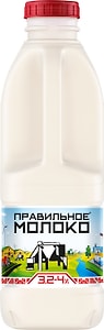 Изображение товара Молоко Правильное Молоко пастеризованное 3.2-4% 900мл