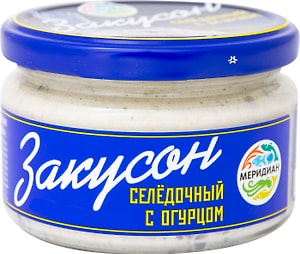 Изображение товара Сельдь рубленная соленая Меридиан Закусон селедочный с огурцом 170г