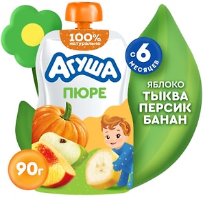 Изображение товара Пюре Агуша Яблоко Тыква Персик Банан 90г