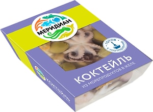 Изображение товара Коктейль из морепродуктов Меридиан в желе с оливками и лимоном 200г