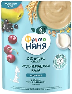Изображение товара Каша ФрутоНяня из злаков молочная с яблоком черной смородиной и вишней с 6 месяцев 200г