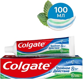 Изображение товара Зубная паста Colgate Тройное действие Натуральная мята для защиты от кариеса удаления потемнений с зубов и свежего дыхания 100мл