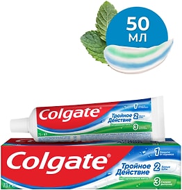 Изображение товара Зубная паста Colgate Тройное действие Натуральная мята для защиты от кариеса удаления потемнений с зубов и свежего дыхания 50мл