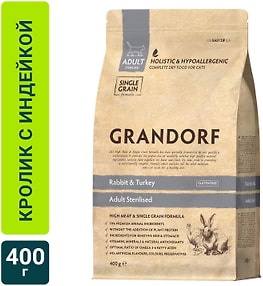 Изображение товара Сухой корм для стерилизованных кошек Grandorf Adult Sterilised с кроликом и индейкой 400г