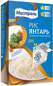 Изображение товара Рис Мистраль Янтарь пропаренный длиннозерный 5пак*80г