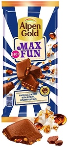 Изображение товара Шоколад Alpen Gold Max Fan Молочный Мармелад со вкусом колы Попкорн Взрывная карамель 140г