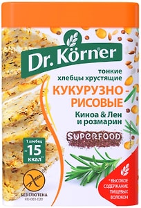 Изображение товара Хлебцы Dr.Korner Кукурузно-рисовые с Киноа Льном и Розмарином без глютена 100г