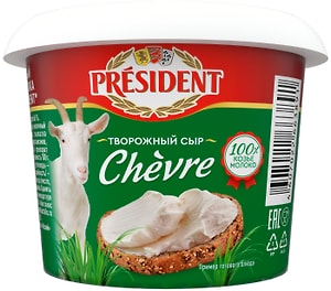 Изображение товара Сыр творожный President Chevre из козьего молока 65% 140г