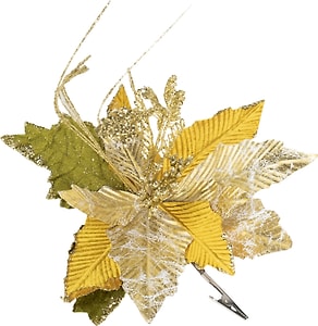 Изображение товара Украшение елочное Magic Time Золотой цветок с листиками на клипсе 23*23*31см