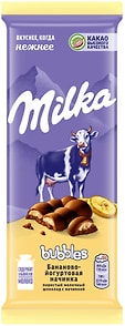 Изображение товара Шоколад Milka Bubbles Молочный пористый с бананово-йогуртовой начинкой 87г