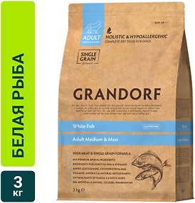 Изображение товара Сухой корм для собак Grandorf Adult Medium & Maxi для средних и крупных пород с белой рыбой 3кг