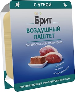 Изображение товара Влажный корм для собак Brit Воздушный паштет с уткой для мини пород 100г