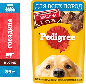 Изображение товара Влажный корм для собак Pedigree для всех пород с говядиной в соусе 85г