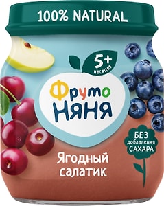Изображение товара Пюре ФрутоНяня Яблоко черника вишня с 5 месяцев 100г