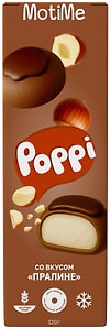 Изображение товара Мороженое MotiMe пломбир со вкусом пралине в рисовом тесте в шоколадной глазури 15% 120г