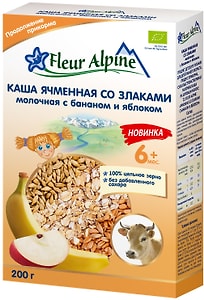Изображение товара Каша молочная Fleur Alpine Ячменная со злаками бананом и яблоком с 6 месяцев 200г