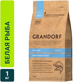 Изображение товара Сухой корм для собак Grandorf Adult Medium & Maxi для средних и крупных пород с белой рыбой 1кг