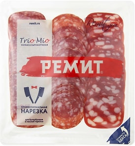 Изображение товара Колбаса Ремит Trio Mio Ассорти сырокопченая нарезка 100г
