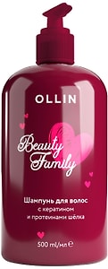 Изображение товара Шампунь для волос Ollin Beauty Family с кератином и протеинами шелка 500мл