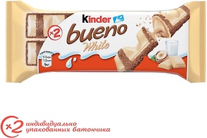 Изображение товара Вафли Kinder Bueno White покрытые белым шоколадом c молочно-ореховой начинкой 39г