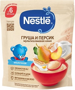 Изображение товара Каша Nestle Молочная мультизлаковая Груша-Персик с 6 месяцев 200г