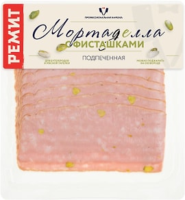 Изображение товара Колбаса Ремит Мортаделла подпеченная с фисташками нарезка 180г