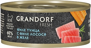 Изображение товара Влажный корм для кошек Grandorf fresh Филе тунца с филе лосося в желе 70г