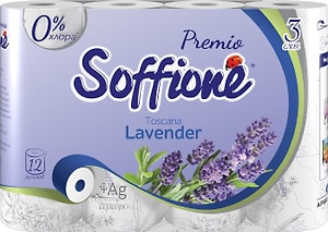 Изображение товара Туалетная бумага Soffione Premio Lavender 3 слоя 12 рулонов
