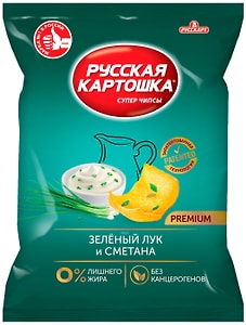 Изображение товара Чипсы Русская картошка Зеленый лук и Сметана 190г