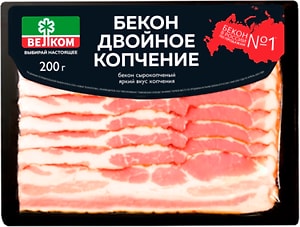 Изображение товара Бекон Велком сырокопченый двойное копчение нарезка 200г
