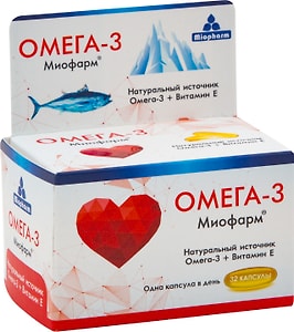 Изображение товара Биологически активная добавка к пище Miopharm Омега-3 с витамином Е 32 капсулы