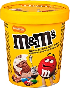 Изображение товара Мороженое M&Ms двухслойное молочное арахисовое и сливочно-шоколадное с драже 8% 295г