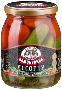 Изображение товара Ассорти Скатерть-самобранка из корнишонов и томатов черри 720мл