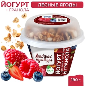 Изображение товара Йогурт Молочная культура Лесные ягоды с гранолой и изюмом 2.7-3.5% 190г