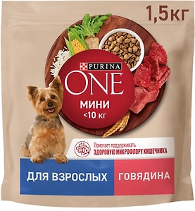Изображение товара Сухой корм для собак Purina ONE для взрослых с говядиной и рисом 1.5кг