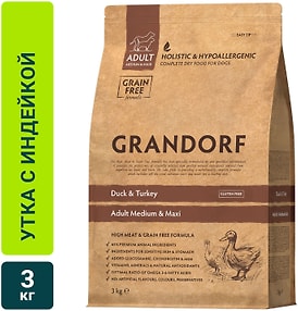 Изображение товара Сухой корм для собак Grandorf Adult Medium & Maxi для средних и крупных пород с уткой и индейкой 3кг