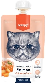 Изображение товара Лакомство для кошек Wanpy Cat Мясной мусс из лосося и курицы с морковью 90г