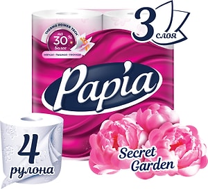 Изображение товара Туалетная бумага Papia Secret Garden 4 рулона 3 слоя