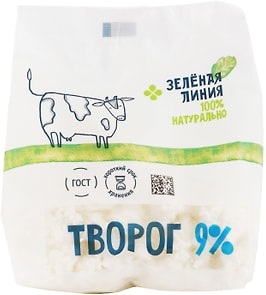 Изображение товара Творог Зеленая Линия 9% 300г