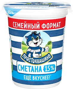Изображение товара Сметана Простоквашино 15% 390г